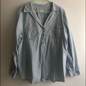 J. Jill Denim Blue/White Striped 100% Cotton Button Front Tunic Top Size XL